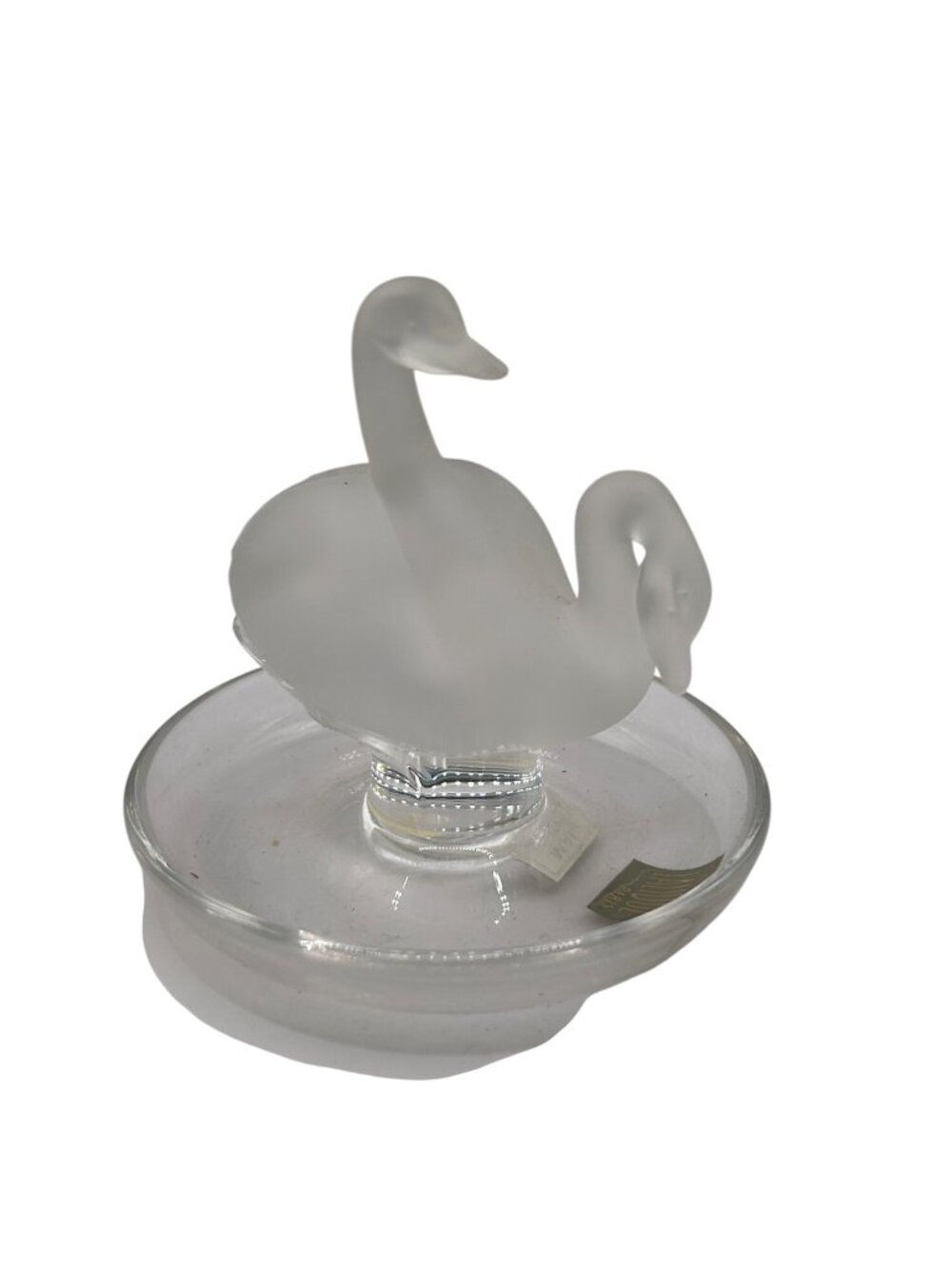 Lalique France Frosted Glass Swan Figurine On Clear Glass Base